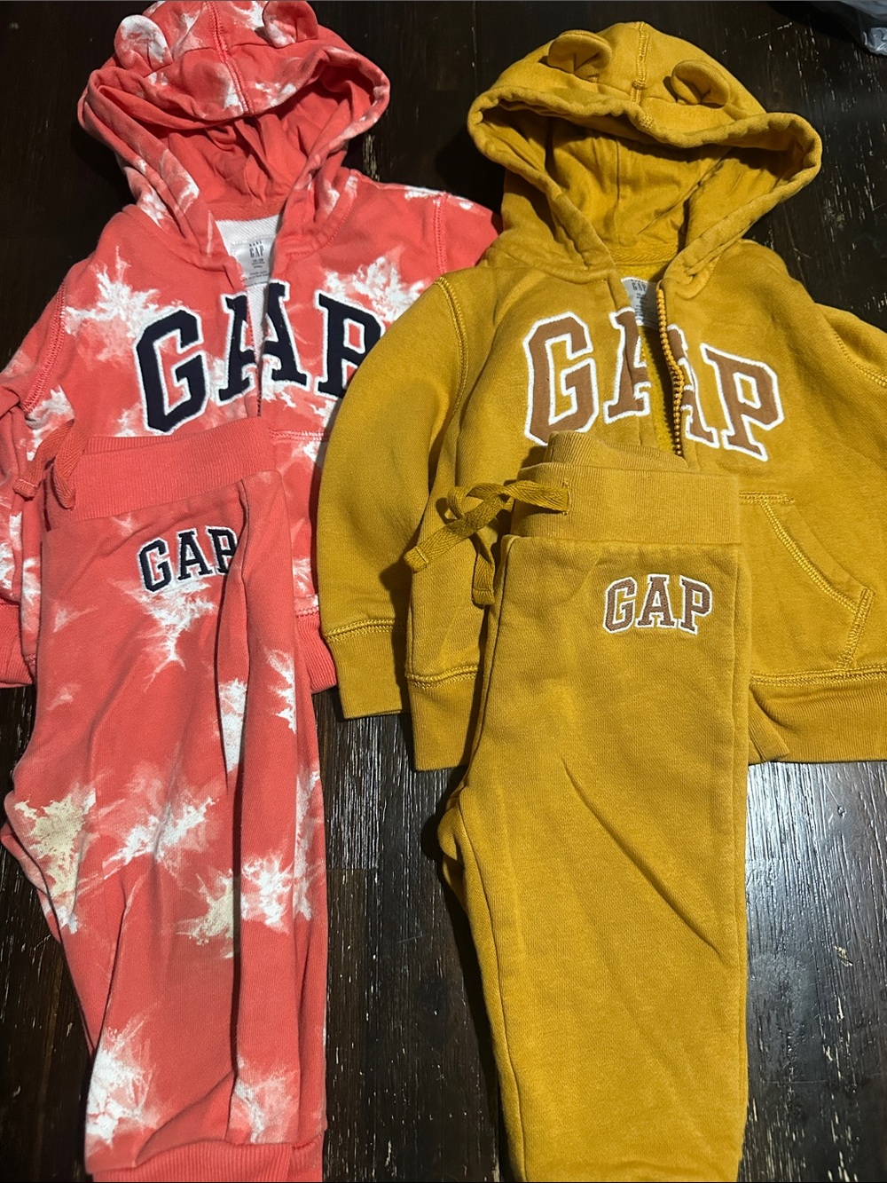 GAP Kids Hooded Pajama Sets - Coral Tie-Dye & Mustard